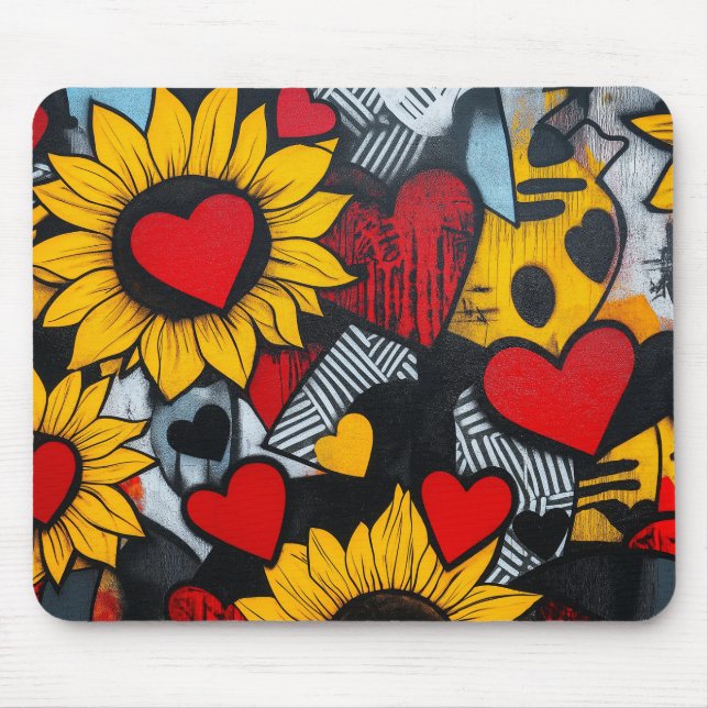 Sonnenblumen und Herzen Mousepad (Vorne)