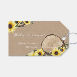 Sonnenblumen und Holz-Slice Sitzplatznummer Gefall Geschenkanhänger