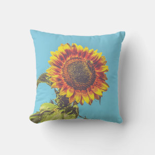 Sonnenblumen und Hummeln Gelbe und Blaue Baumwolle Kissen