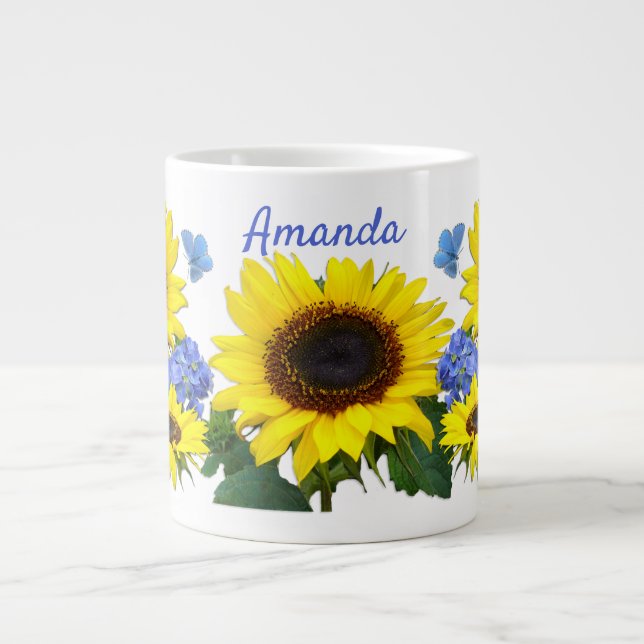 Sonnenblumen und Hydrangea Individuelle Name Spezi Jumbo-Tasse (Vorderseite)