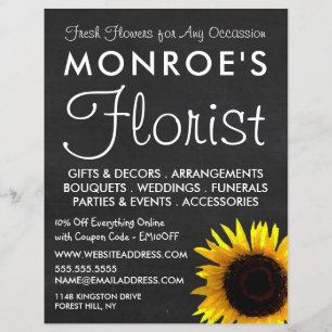 Sonnenblumen und Kopfbrett, Floristrische Werbung Flyer