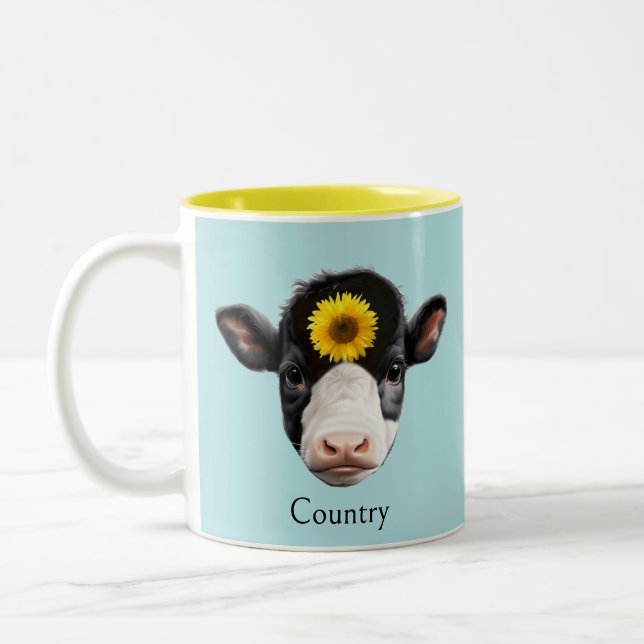 Sonnenblumen und Kuh-Gesicht Zweifarbige Tasse (Links)