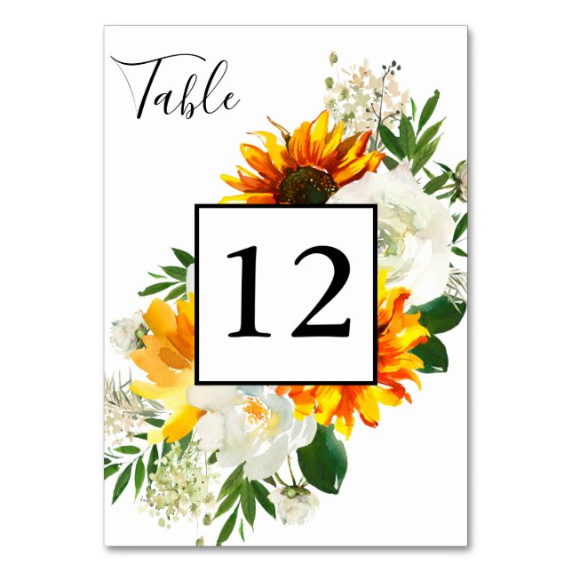 Sonnenblumen und Künstlerische Rosenblume - Weiß 2 Tischnummer (Vorderseite)