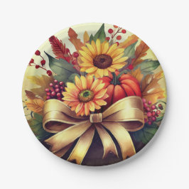 Sonnenblumen und Kürbis, 7" Papierplatte Pappteller