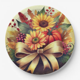 Sonnenblumen und Kürbis, 9" Rundpapier-Teller Pappteller