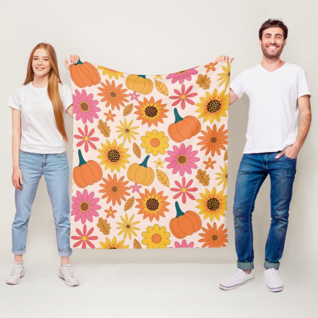 Sonnenblumen und Kürbis Herbstmuster Fleecedecke (Beispiel)