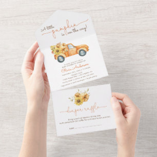 Sonnenblumen- und Kürbislaster-Baby-Party  All In One Einladung