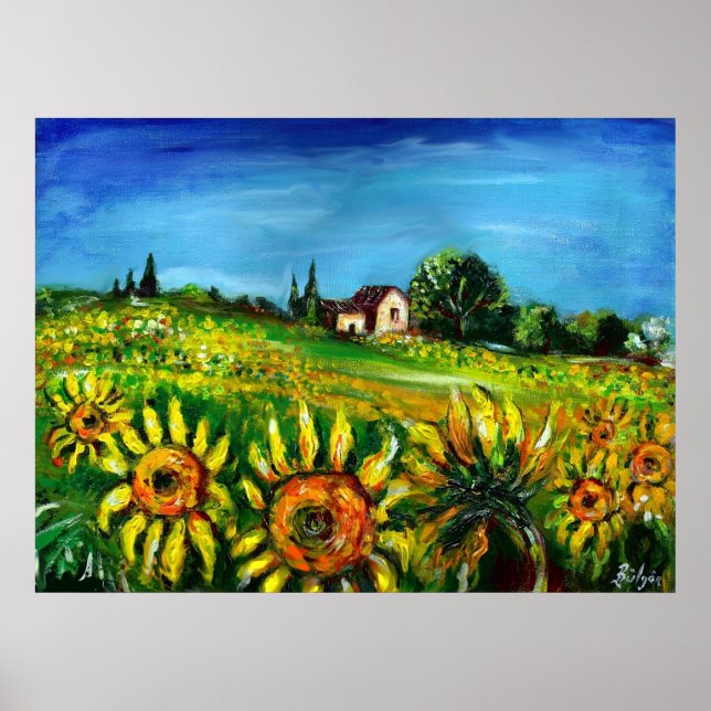 SONNENBLUMEN UND LÄNDER IN DER Toskana Poster (Vorne)