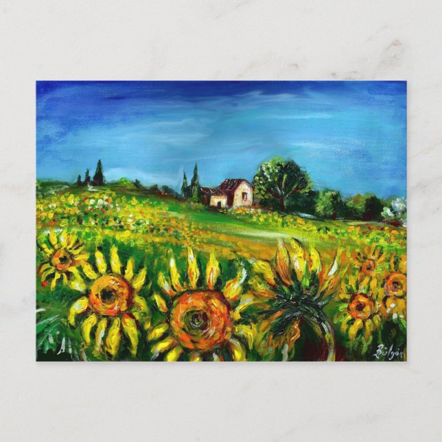 SONNENBLUMEN UND LÄNDER IN DER Toskana Postkarte (Vorderseite)