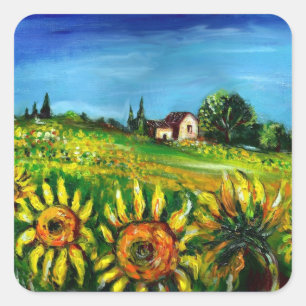 SONNENBLUMEN UND LÄNDER IN DER Toskana Quadratischer Aufkleber