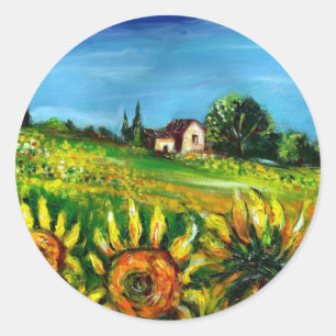 SONNENBLUMEN UND LÄNDER IN DER Toskana Runder Aufkleber