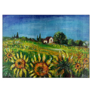 SONNENBLUMEN UND LÄNDER IN DER Toskana Schneidebrett