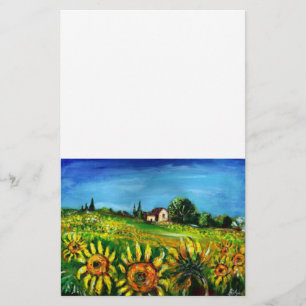 SONNENBLUMEN UND LANDSCHAFT IN DER Toskana, weiß Briefpapier