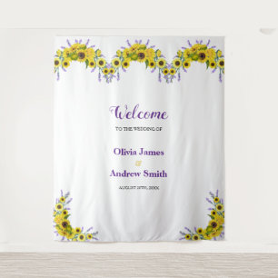 Sonnenblumen- und Lavendel-Blumen-Hochzeitskulisse Wandteppich