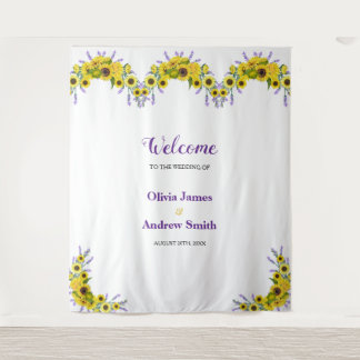 Sonnenblumen- und Lavendel-Blumen-Hochzeitskulisse Wandteppich
