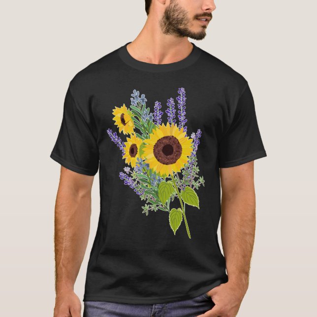 Sonnenblumen und Lavendel Bouquet T-Shirt (Vorderseite)