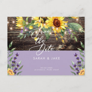 Sonnenblumen- und Lavendel-Hochzeit - Save-the-Dat Postkarte