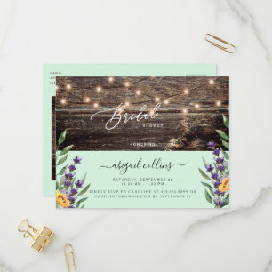 Sonnenblumen und Lavender Rustikale Minze Bridal Einladungspostkarte