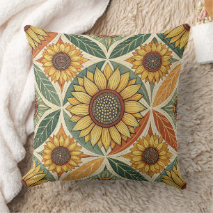 Sonnenblumen und Leaf Muster   naturgetreu Inspiri Kissen