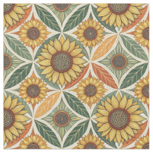 Sonnenblumen und Leaf Muster   naturgetreu Inspiri Stoff