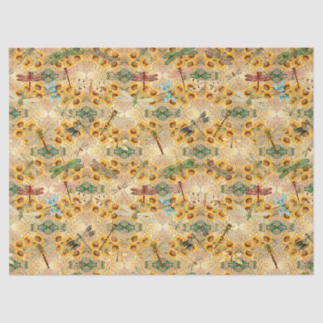 Sonnenblumen und Libellen, Reihe Design 1 Seidenpapier (Vorderseite)