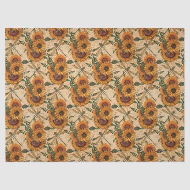Sonnenblumen und Libellen, Reihe Design 3 Seidenpapier (Vorderseite)