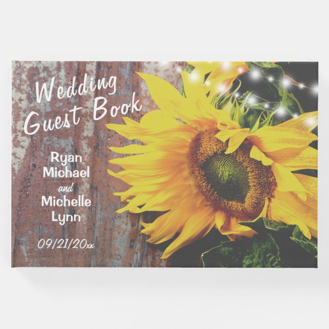 Sonnenblumen und Lichter Rustikale Hochzeit Gästebuch (Vorderseite)