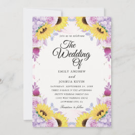 Sonnenblumen und lila Einladungen