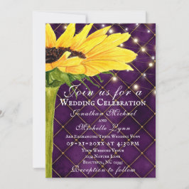 Sonnenblumen und Lila Lichter auf einer Hochzeit Einladung