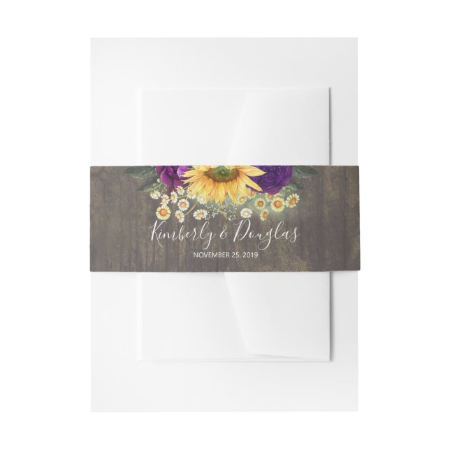 Sonnenblumen und Lila Rose Rustikaler Fall Einladungsbanderole (Vorderseite Beispiel)