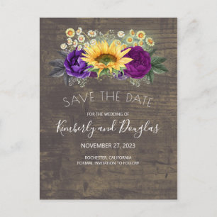 Sonnenblumen und Lila Rose Save the Date fallen Ankündigungspostkarte