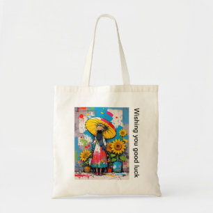 Sonnenblumen und Mädchen-Tasche Tragetasche