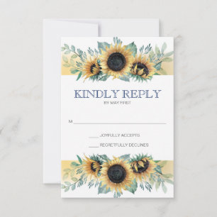 Sonnenblumen und Navy Blue Sonnenblume Hochzeit RS RSVP Karte