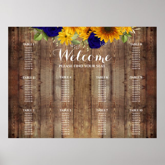 Sonnenblumen und Navy-Rose Hochzeitsstift Poster (Vorne)