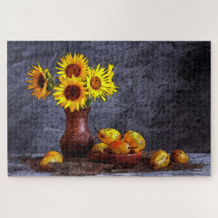 Sonnenblumen und Obst Stillleben