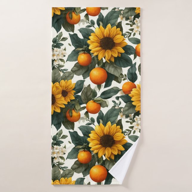 Sonnenblumen und Orangen Herbstdesign Badehandtuch (Badehandtuch)