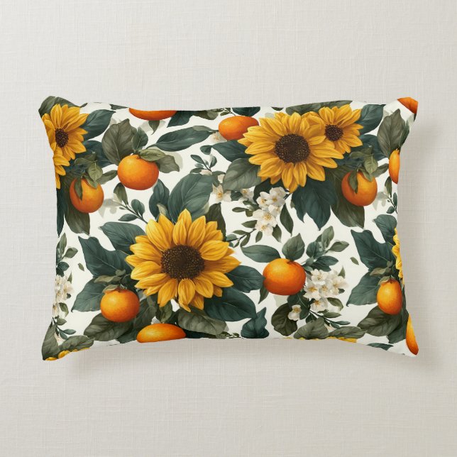 Sonnenblumen und Orangen Herbstdesign Dekokissen (Vorderseite)