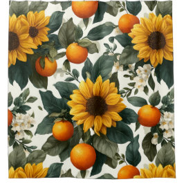 Sonnenblumen und Orangen Herbstdesign Duschvorhang