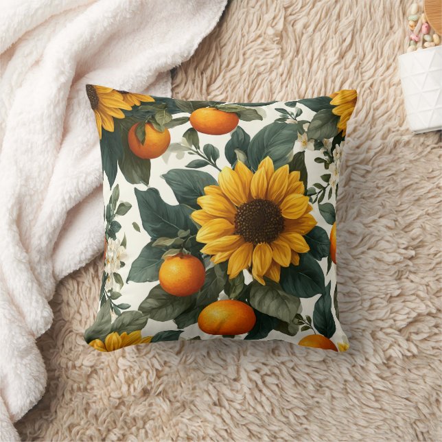 Sonnenblumen und Orangen Herbstdesign Kissen (Decke)