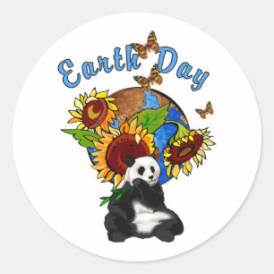 Sonnenblumen und Panda Earth Runder Aufkleber