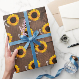 Sonnenblumen und Personalisiertes Barnwood Geschenkpapier