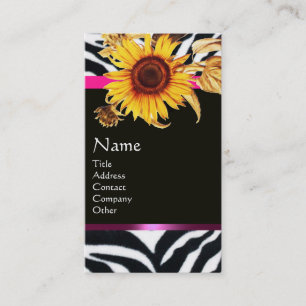 SONNENBLUMEN UND PINKEN SCHWARZ-WEISSES ZEBRA-FUR- VISITENKARTE