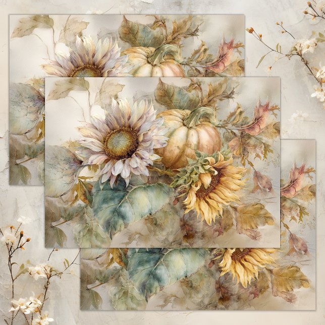 SONNENBLUMEN UND PUMPKINS - DEKOUPAGE SEIDENPAPIER (SUNFLOWERS AND PUMPKINS AUTUMN DECOUPAGE TISSUE PAPER)