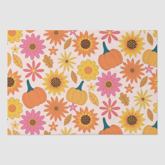 Sonnenblumen und Pumpkins Fall Pattern Seidenpapier (Vorderseite)