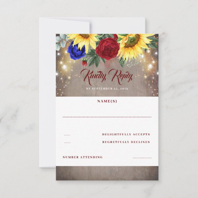 Sonnenblumen und Red Blue Rose Hochzeit im Herbst  RSVP Karte (Vorderseite)