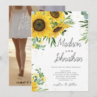 Sonnenblumen und Rose Burgund Red Navy Blue Weddin Einladung