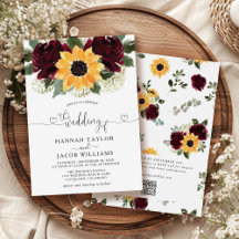 Sonnenblumen und Rose Burgund Red QR Code Hochzeit