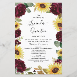 Sonnenblumen und Rose Burgund Rote Hochzeitsprogra