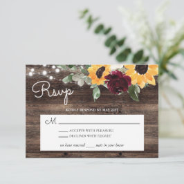 Sonnenblumen und Rose Burgund Rotes Rustikales Hol RSVP Karte