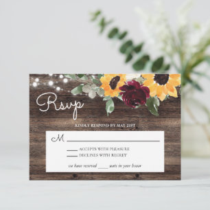 Sonnenblumen und Rose Burgund Rotes Rustikales Hol RSVP Karte